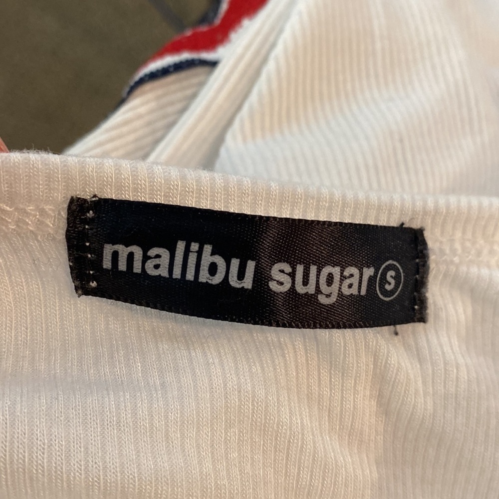 Malibu Sugar White Ribbed Short Sleeved Shirt Size Small In Like New Condition View 5